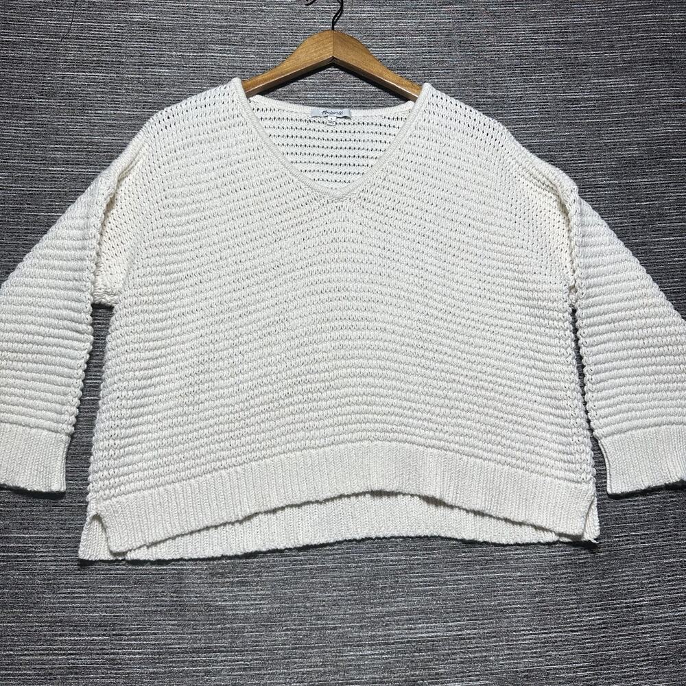 Madewell Sweater Breezeway Women's L Beige Pullover Open Knit V Neck J2269
